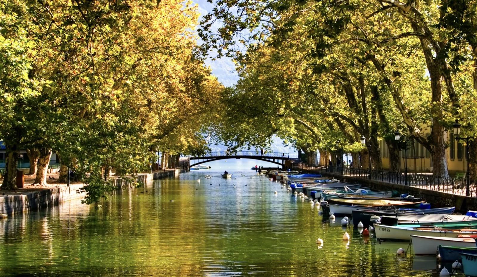 Pont des Amours, the tree-lined bridge over the canal in Annecy